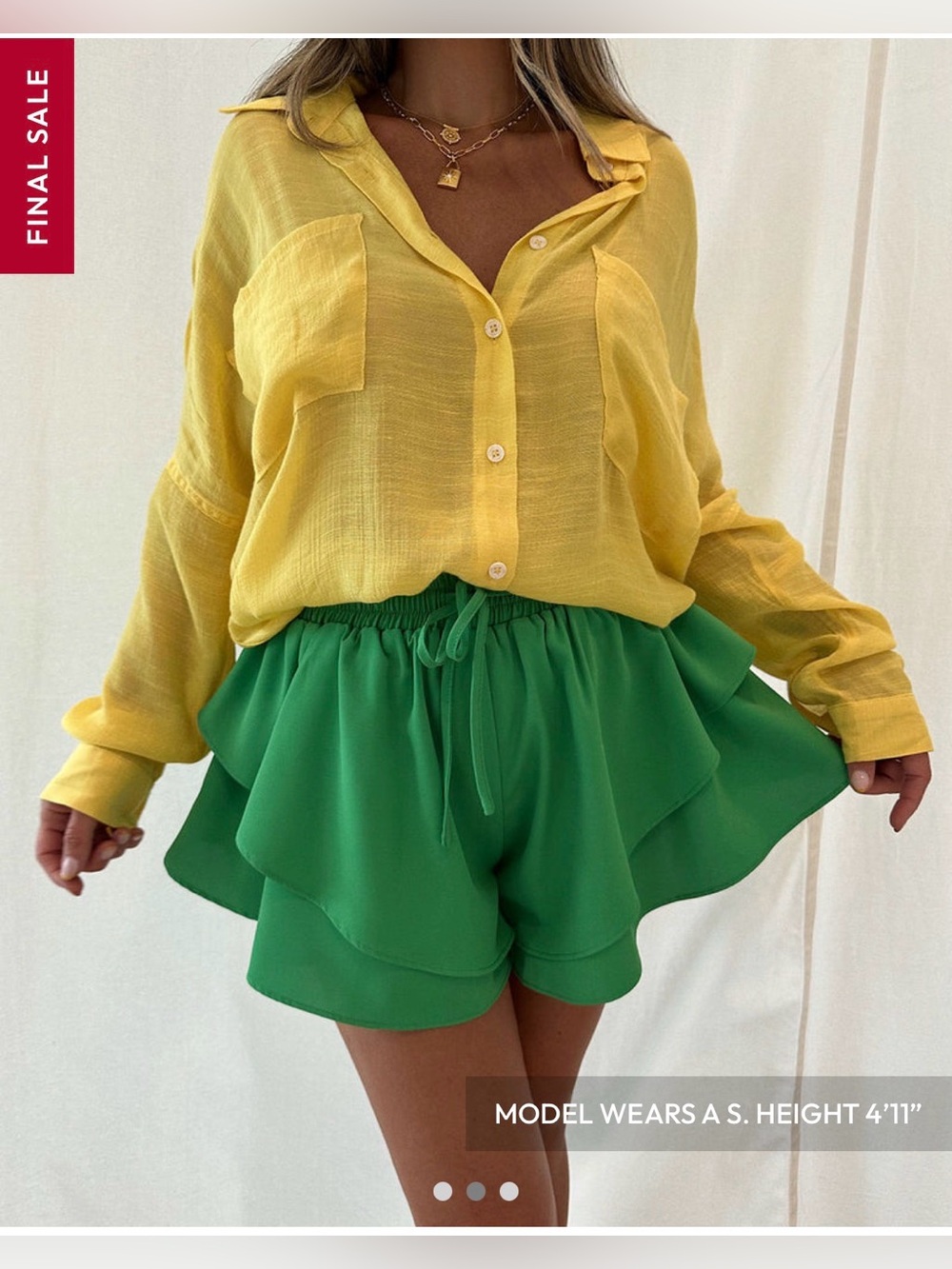 Green ruffle shorts